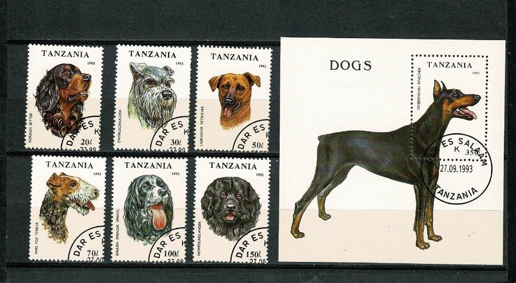 Honden : 1993 - serie en blok - Tanzania, Verzenden, Gestempeld, Dier of Natuur