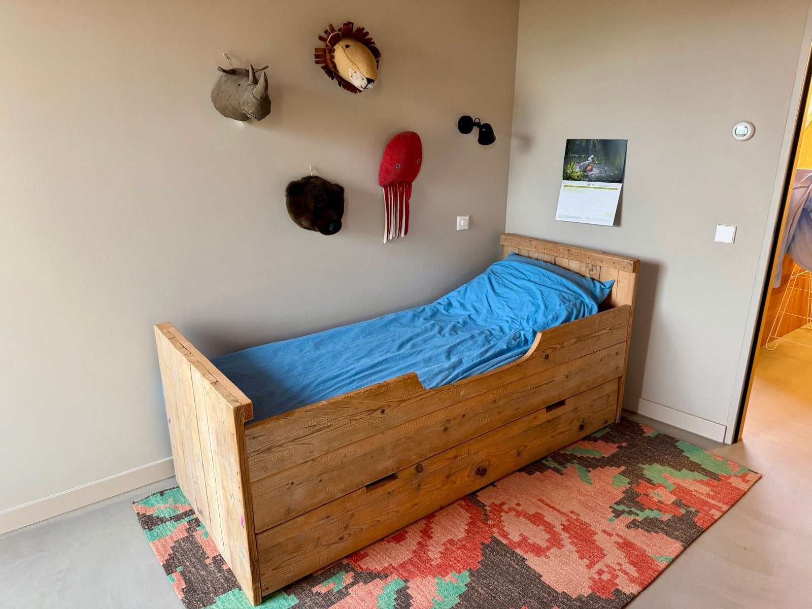 Steigerhouten 1-persoonbed met uitschuifbaar logeerbed, Ophalen, Steigerhout, Overige maten, Verstelbaar