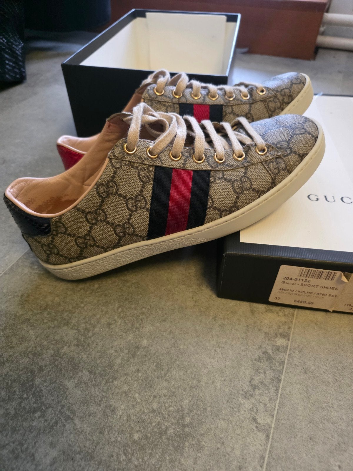 Originele Gucci Sneakers met doos - Maat 37, Bruin, Ophalen of Verzenden, Gedragen, Gucci