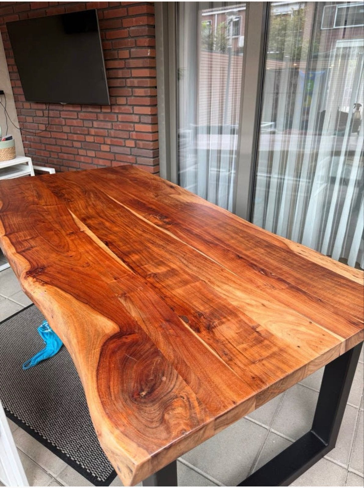 Massief mangohouten eettafel met metalen onderstel, Huis en Inrichting, Tafels | Eettafels, Ophalen, 50 tot 100 cm, Zo goed als nieuw