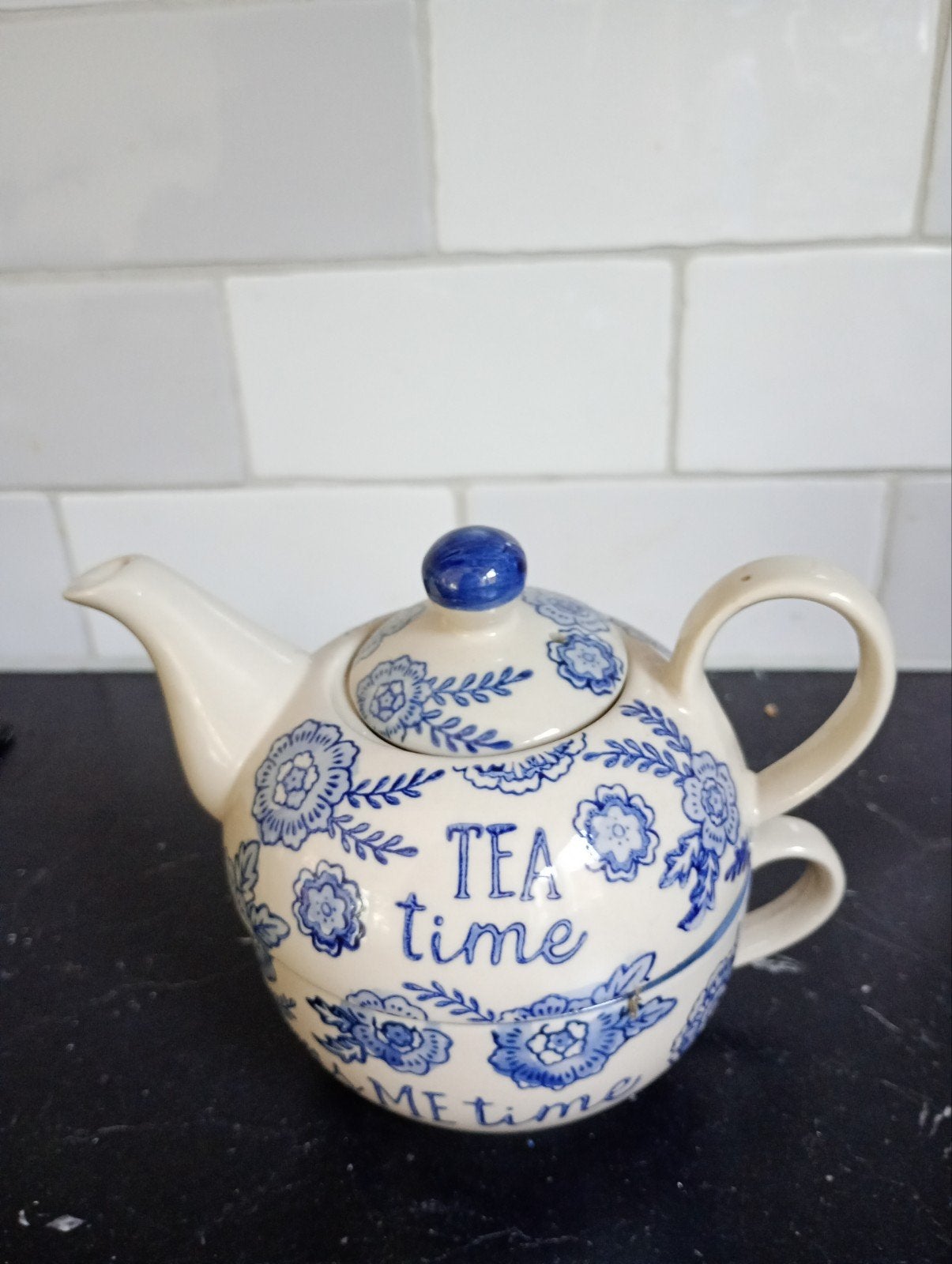 Theepot met kopje - Tea Time / Me Time, Ophalen, Overige merken, Keramiek, Nieuw