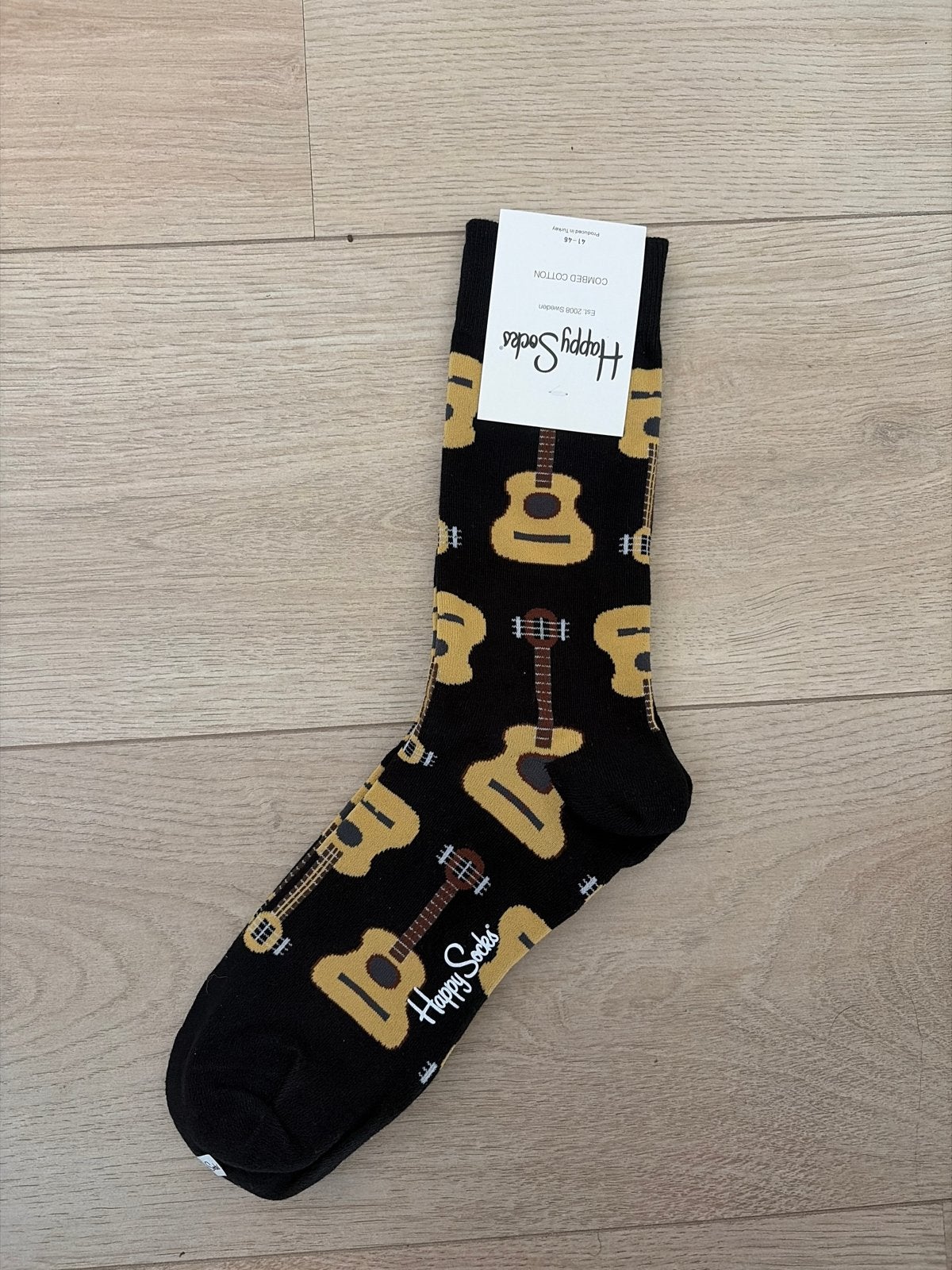 Happy Socks met gitaarprint - Maat 41-46, Verzenden, Nieuw, Maat 43 t/m 46, Zwart