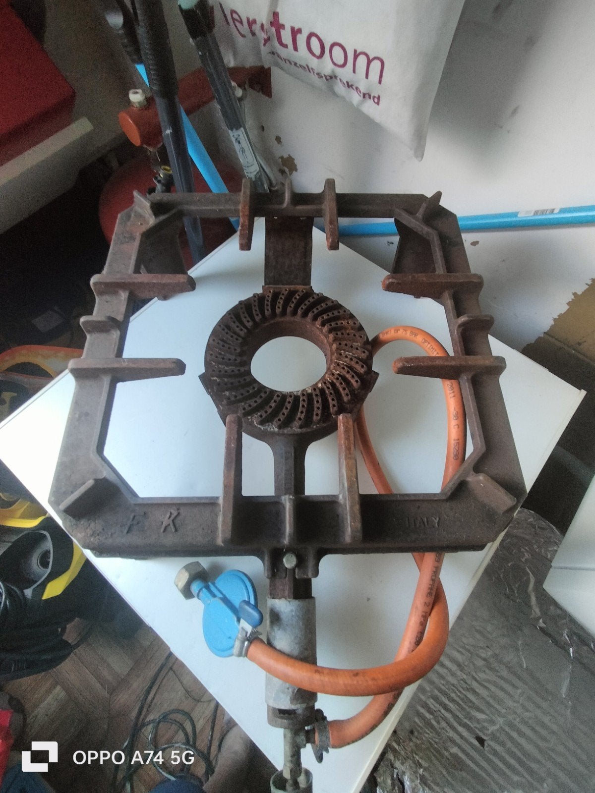 Gietijzeren gasfornuis met grillplaat en schaal met deksel, Ophalen, Gebruikt