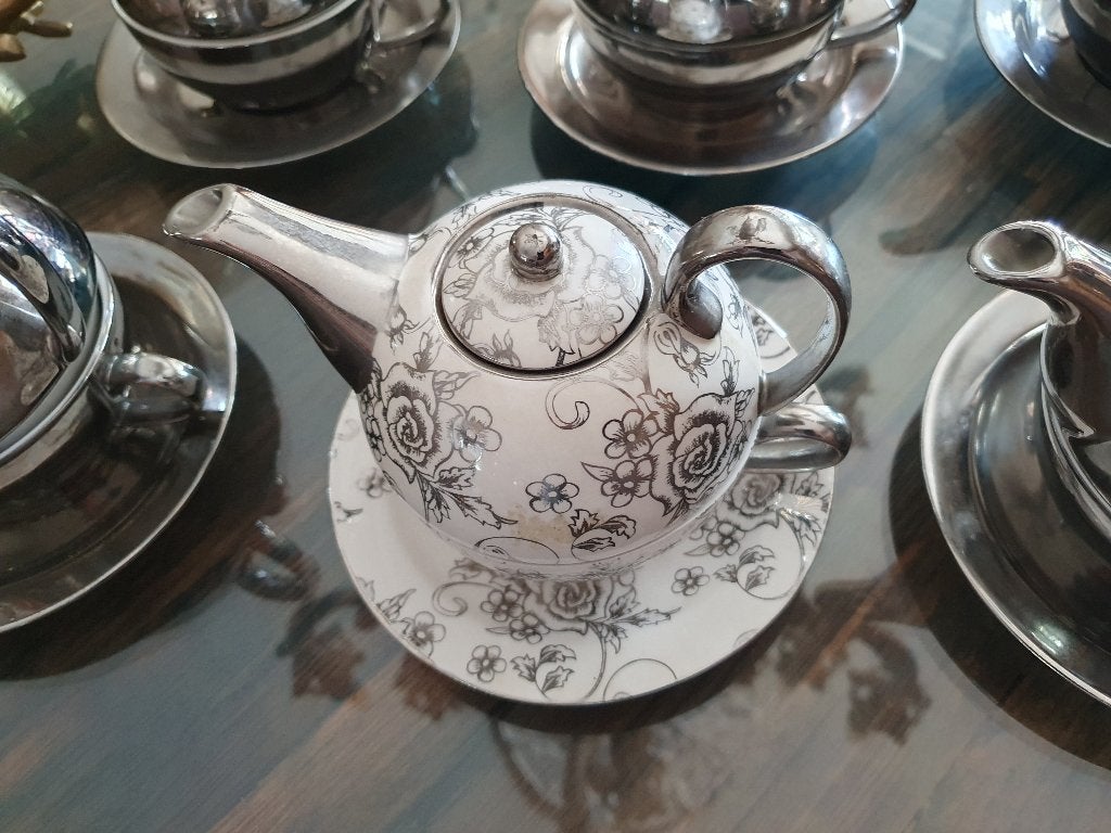Tea for one 6 delige set, Ophalen of Verzenden, Zo goed als nieuw, Metaal, Theepot