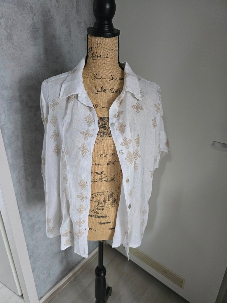 Witte linnen blouse met patroon maat XL, Made in Italy, Wit, Maat 46/48 (XL) of groter, Ophalen of Verzenden