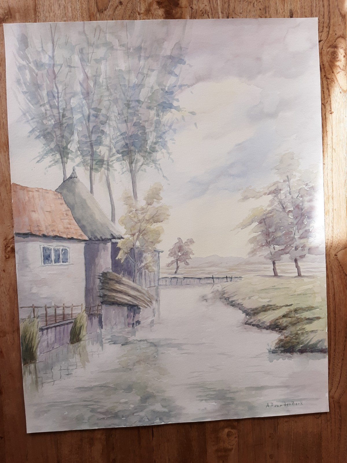 Aquarel dorpsgezicht bij kortenhoef, Ophalen of Verzenden