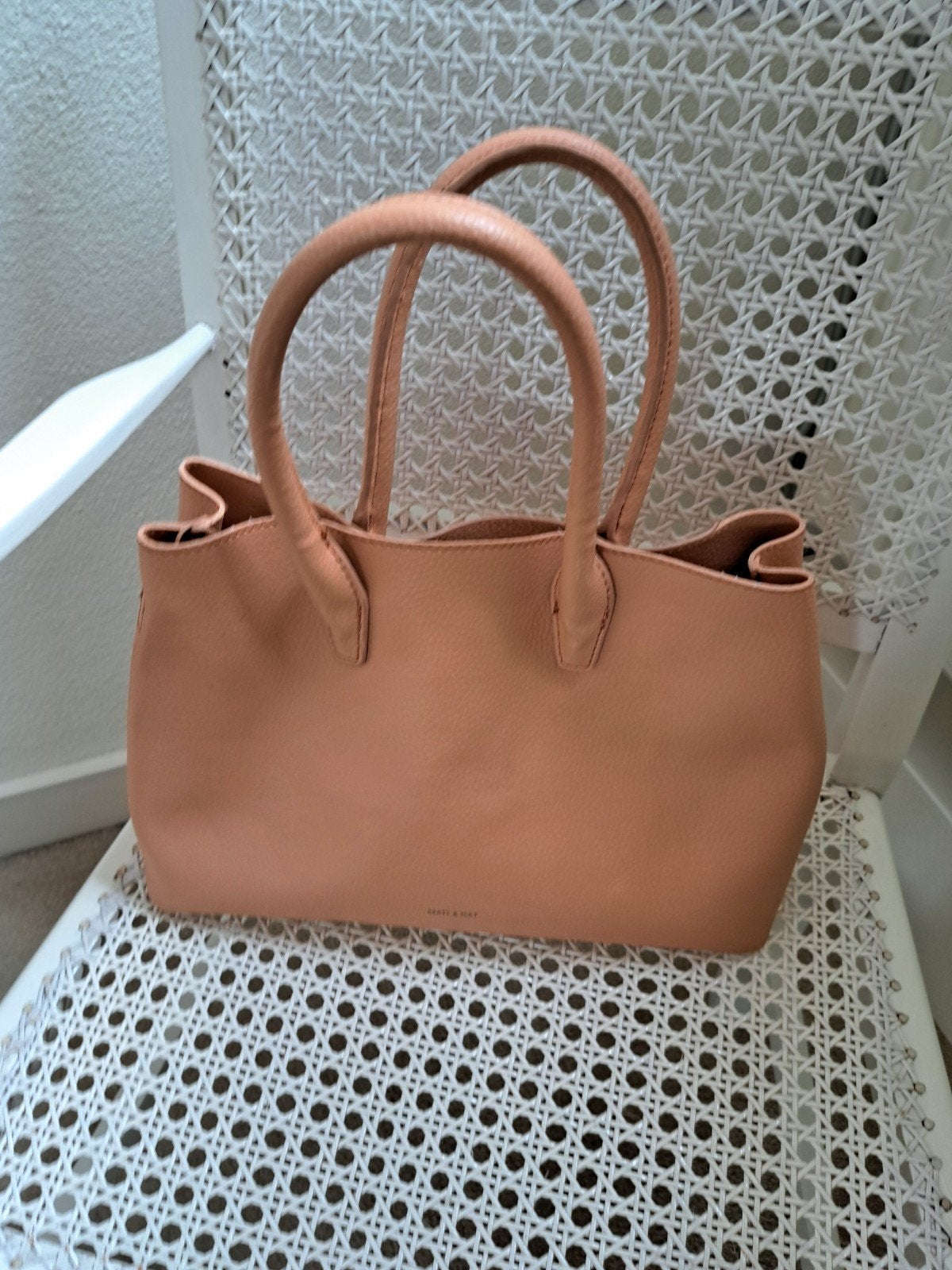 Matt & Nat Vegan Tas en Portemonnee Set - Zalmkleurig, Ophalen of Verzenden, Gebruikt, Roze, Handtas