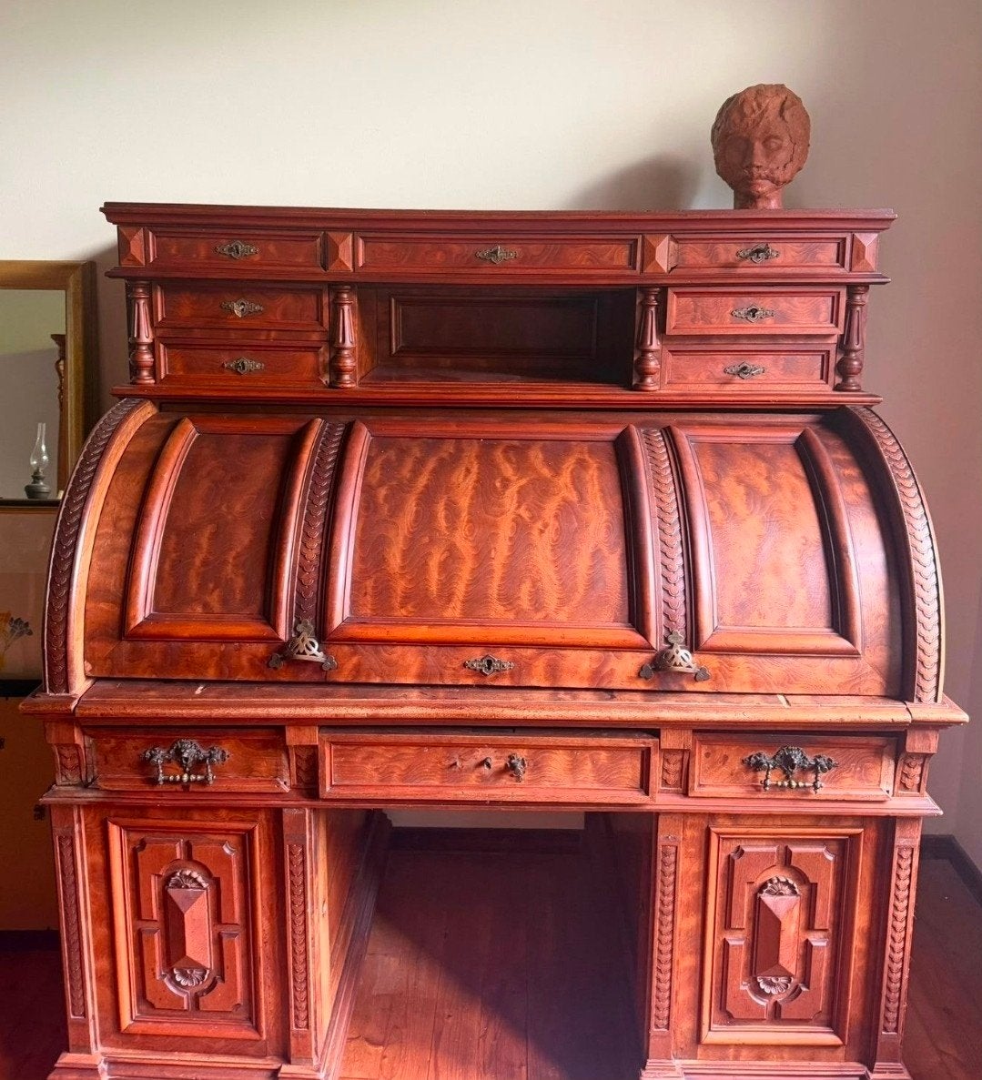 notenhouten roltop bureau, Ophalen