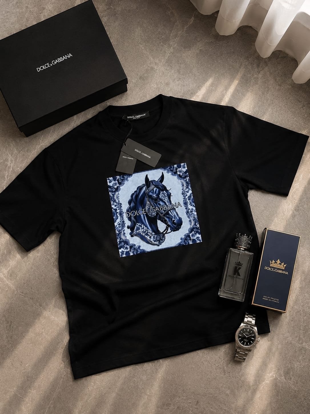 Dolce & Gabbana T-shirt met paardenprint MAAT L., Ophalen of Verzenden, Nieuw, Maat 52/54 (L), Zwart