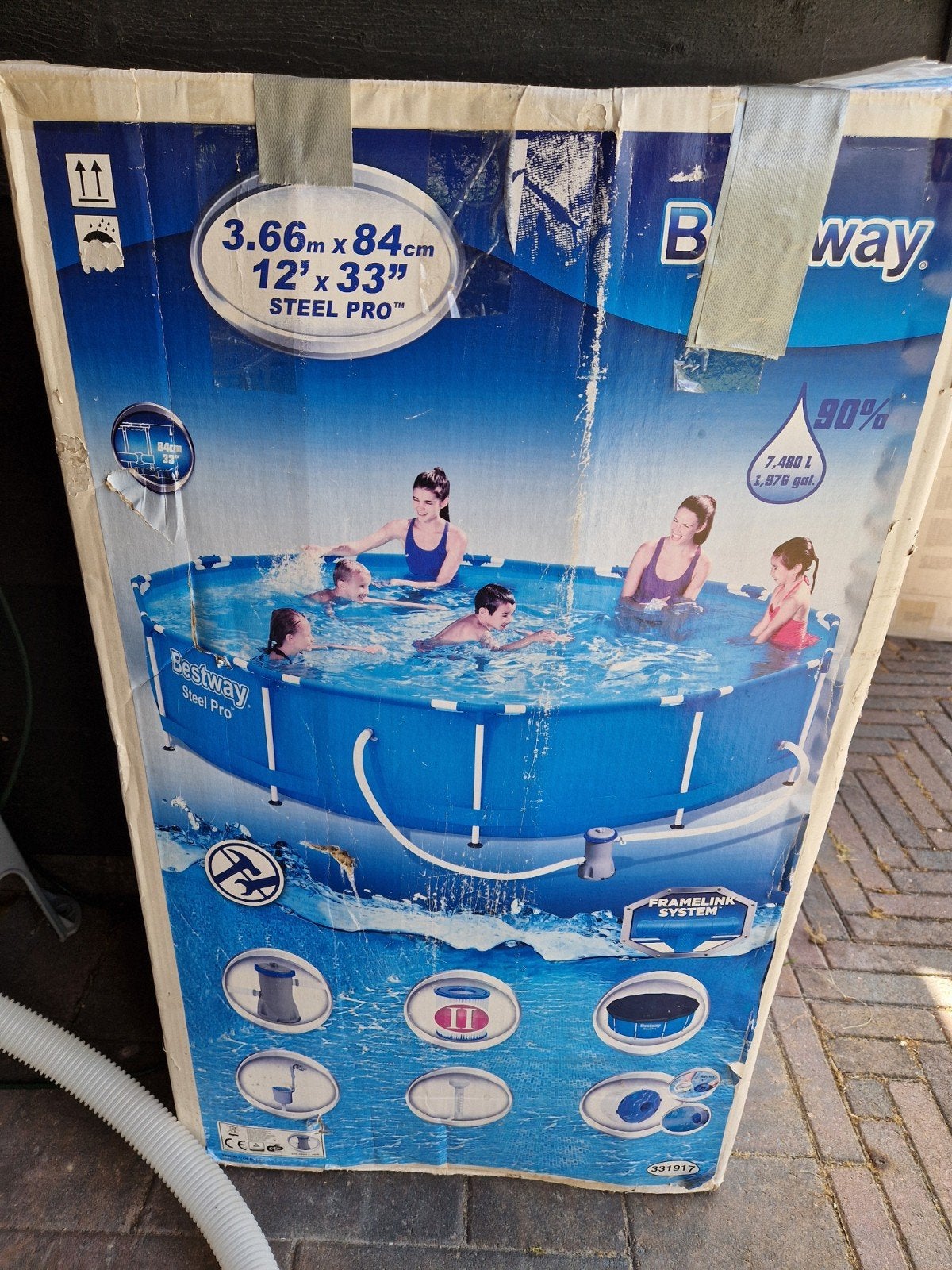MOET SNEL WEG Bestway Steel Pro zwembad 3.66x84, Gebruikt, 80 tot 120 cm, Rond, 300 cm of meer