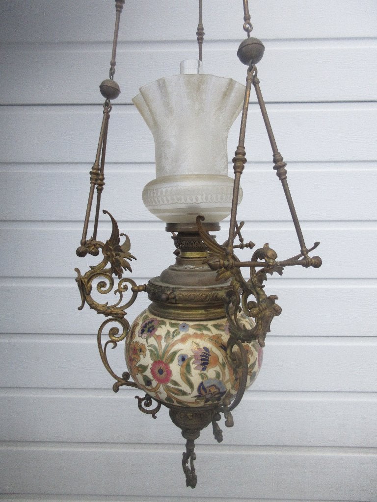 Antieke olielamp lamp hanglamp petroleumlamp met draken, Ophalen