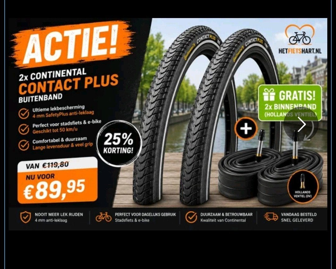 Continental Contact Plus buitenbanden + gratis binnenbanden, Fietsen en Brommers, Duitsland, Ophalen of Verzenden, Info@hetfietshart.nl