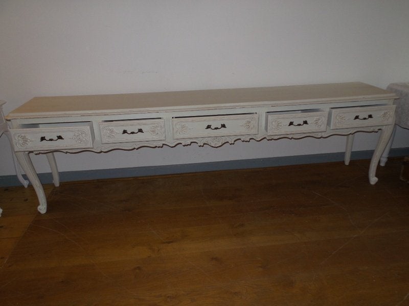 Xxl queen ann side table met 5 lades wit gerestyled, Antiek en Kunst, Ophalen