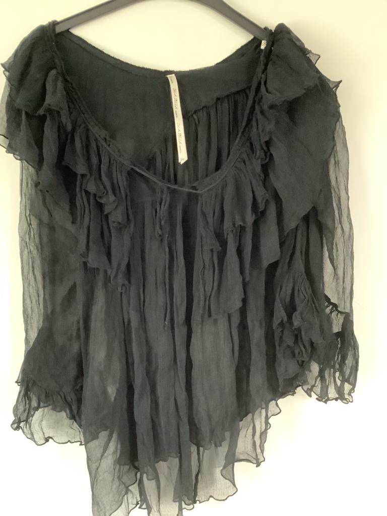 Isla Ibiza doorschijnende blouse met ruches, Ophalen of Verzenden, Zo goed als nieuw, Maat 36 (S), Zwart