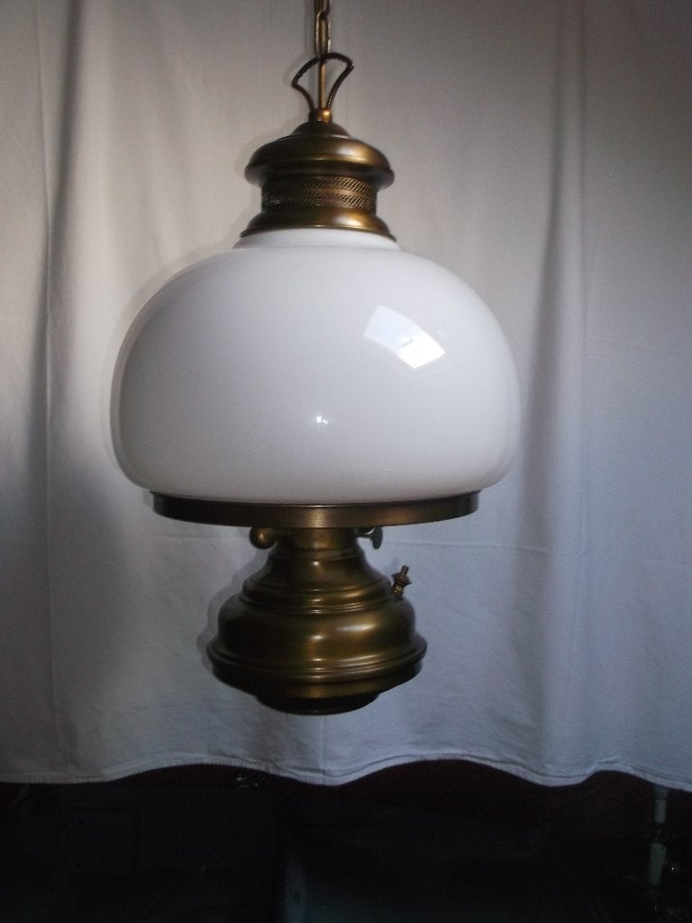 Grote olielamp omgebouwd naar elektra, Ophalen of Verzenden, Zo goed als nieuw, Glas