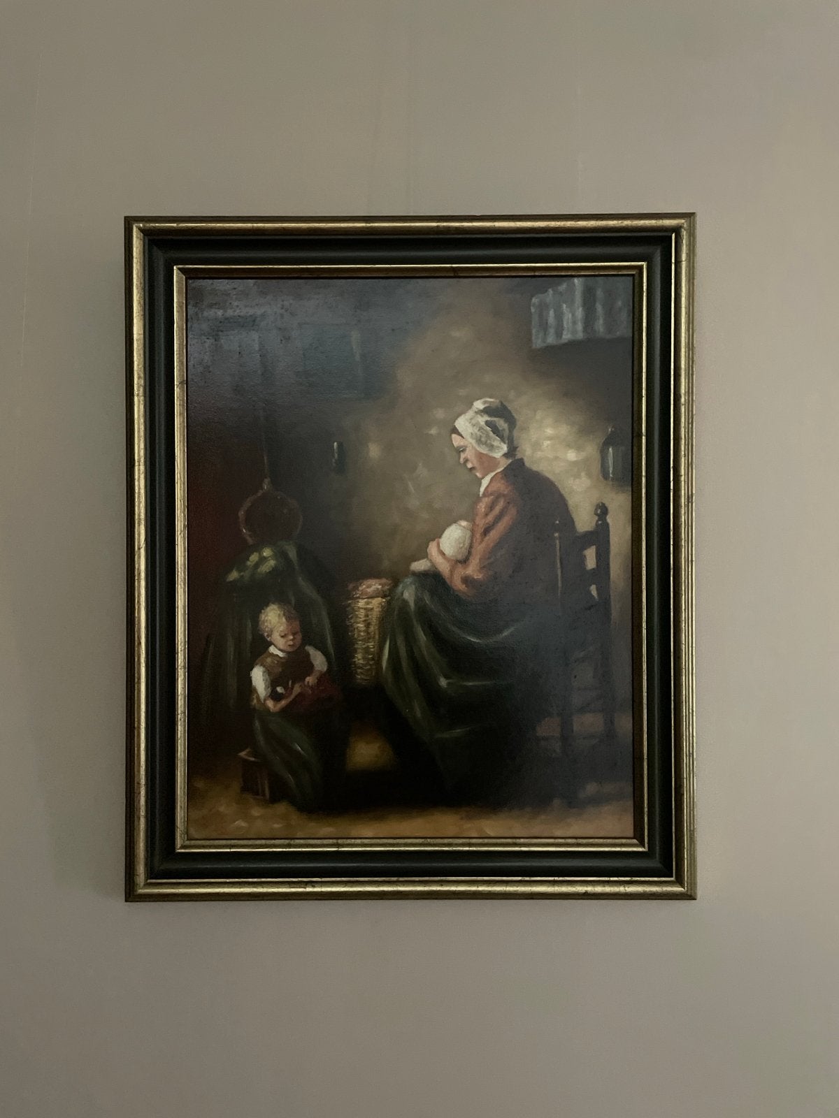 Klassiek olieverfschilderij: Vrouw en kind, Doek, Portret of Personen, Ophalen of Verzenden, Olieverf