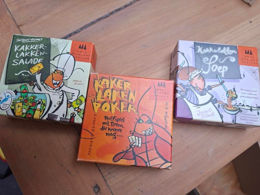 Spelletjes kakkerlakkensalade, -poker en -soep, Hobby en Vrije tijd, Gezelschapsspellen | Overige, Ophalen, Zo goed als nieuw