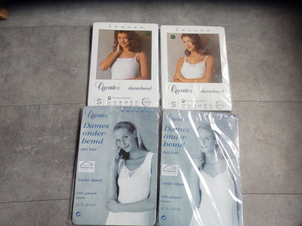 4 x Nieuwe Queentex Dames Onder Hemd met kant maat 38, Kleding | Dames, Queentex, Ophalen of Verzenden, Wit, Hemd