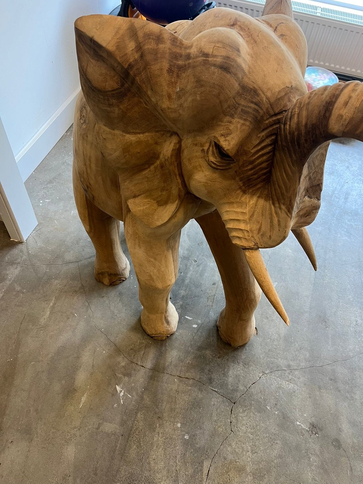 Handgesneden houten olifant exclusief decoratiestuk, Beeld, Hout, Bruin, Europa