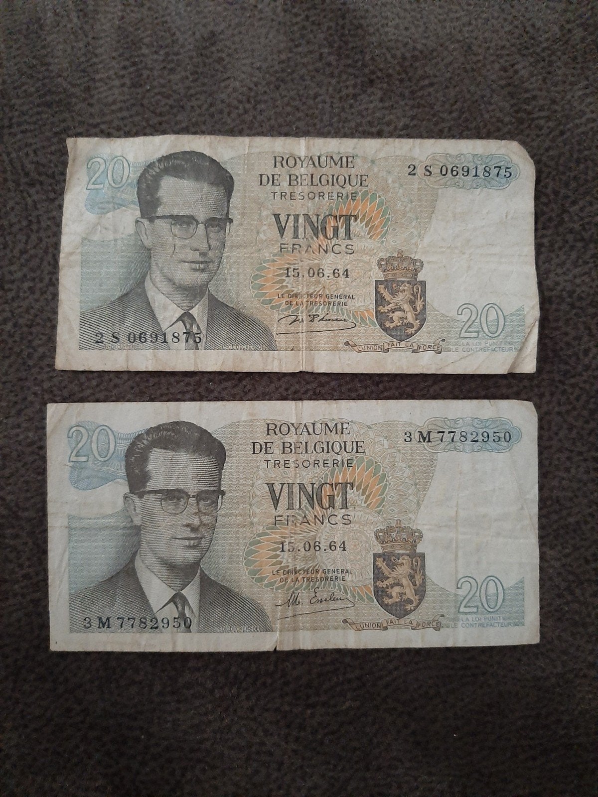 2 Belgische 20 Frank biljetten uit 1964, Postzegels en Munten, Ophalen of Verzenden, Setje