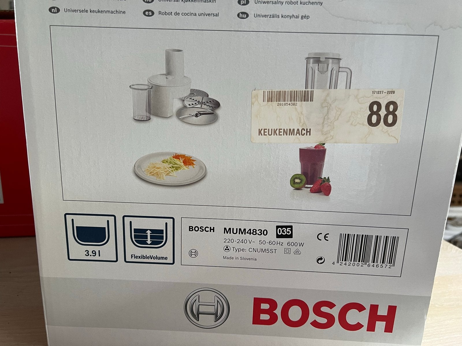 Nieuwe Bosch keukenmachine MUM4830 - Ongebruikt in doos, 3 tot 4 liter, Ophalen, Nieuw