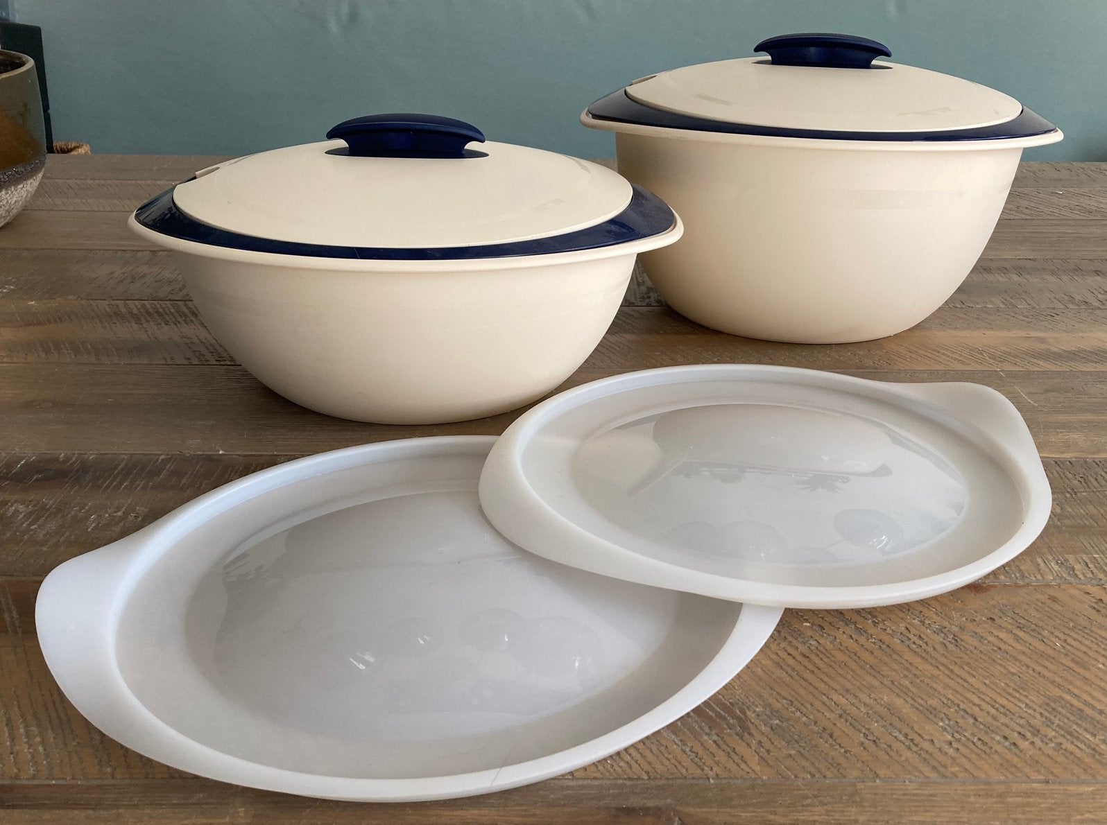 Tupperware Iso Thermo Duo schalen, Huis en Inrichting, Schaal, Ophalen of Verzenden, Zo goed als nieuw, Crème