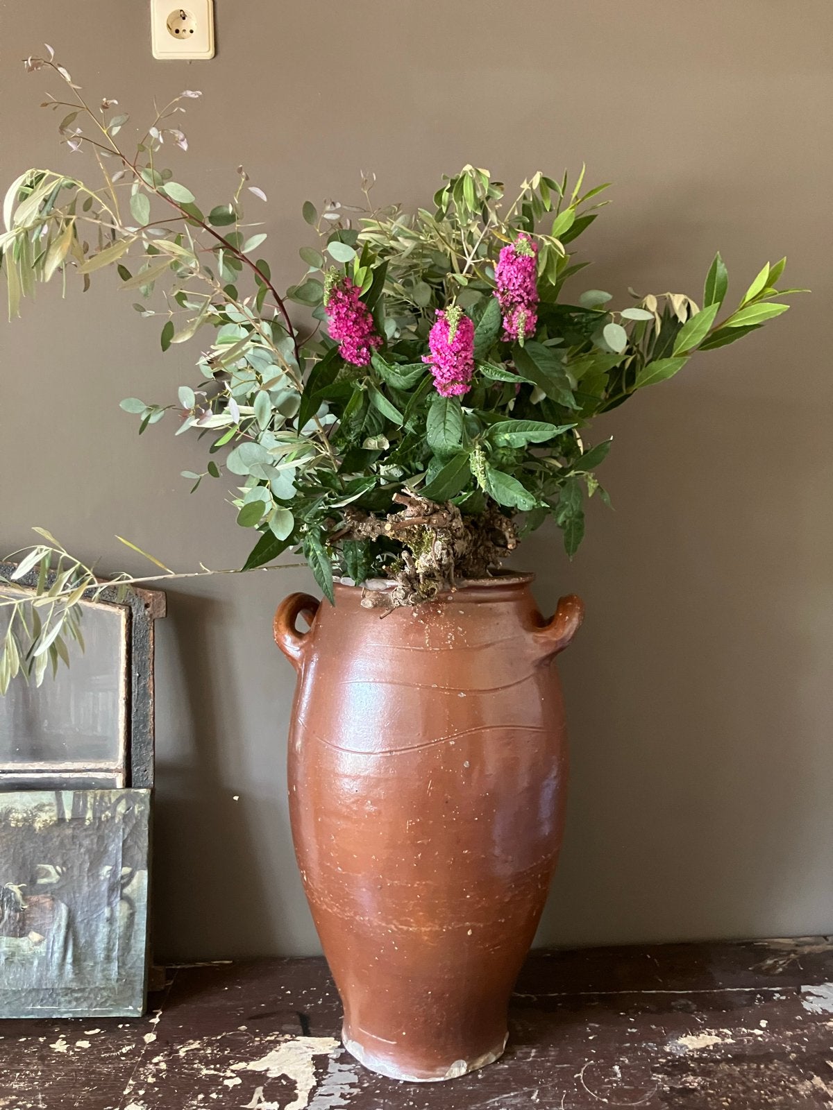 Antieke terracotta pot met handvatten, Antiek en Kunst, Ophalen of Verzenden