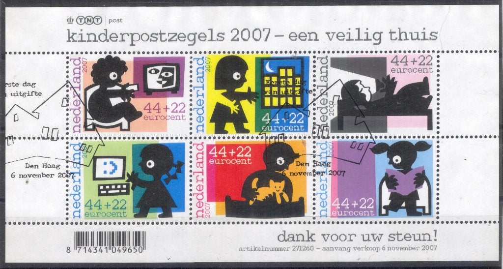 Blok (147) - kind 2007 - een veilig thuis - gestempeld, Postzegels en Munten, Postzegels | Nederland, Verzenden, Na 1940, Gestempeld