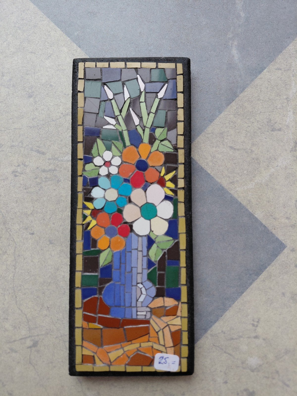 Handgemaakt mozaïek kunstwerk met bloemen en vaas, Ophalen of Verzenden