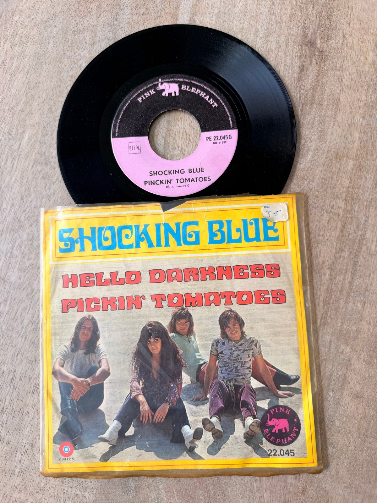 Shocking Blue - Hello Darkness / Pickin' Tomatoes 7" vinyl, Gebruikt, Originele persing, 7 inch, Ophalen of Verzenden