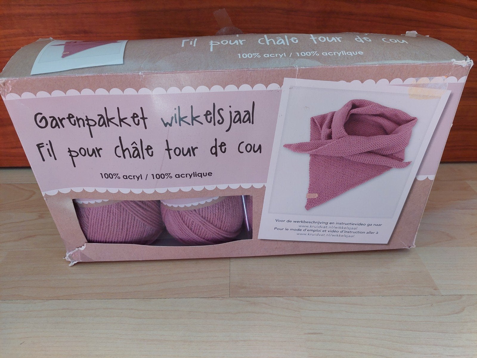 Garenpakket voor wikkelsjaal met patroon en haaknaald, Ophalen of Verzenden, Nieuw, Breien of Haken, Wol of Garen