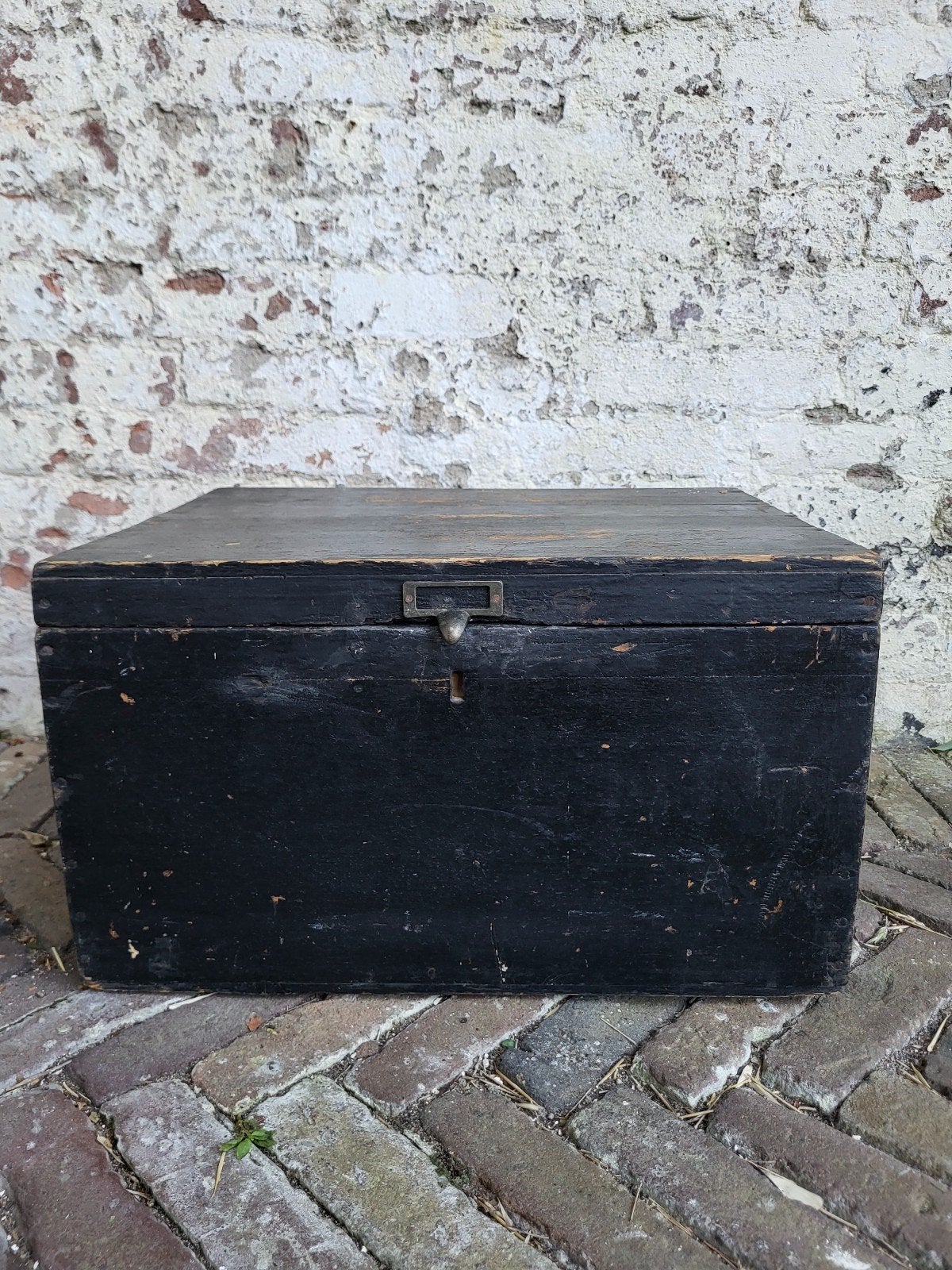 Oude brocante Franse houten kist / allegonda, Ophalen of Verzenden