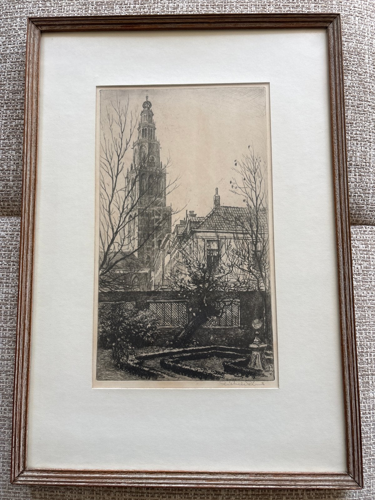 Pentekening Martinitoren Groningen, Antiek en Kunst, Ingelijst, Ophalen of Verzenden, Overige technieken, Stadsgezicht
