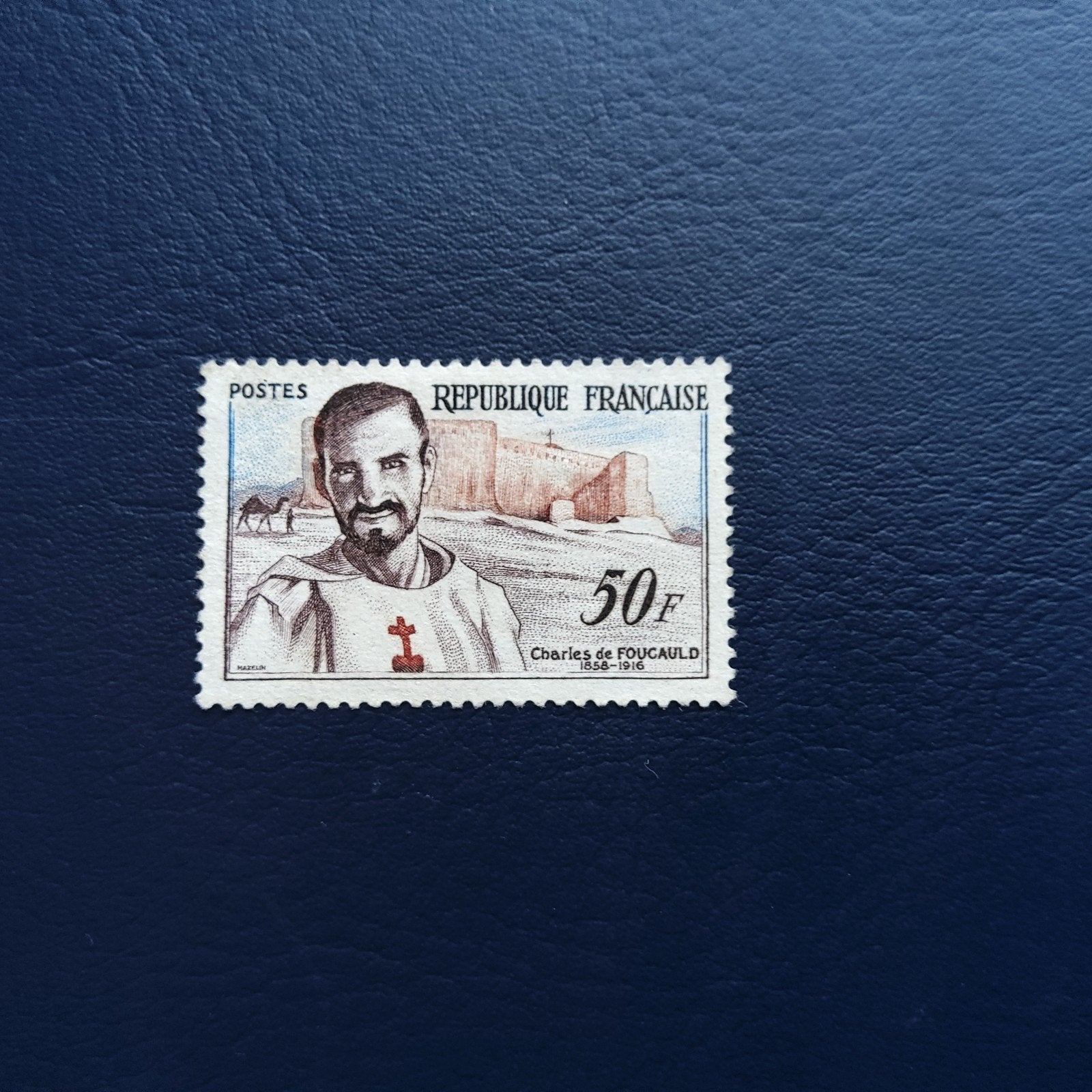 Frankrijk - Charles de Foucauld 50F postzegel, Ophalen of Verzenden, Postfris