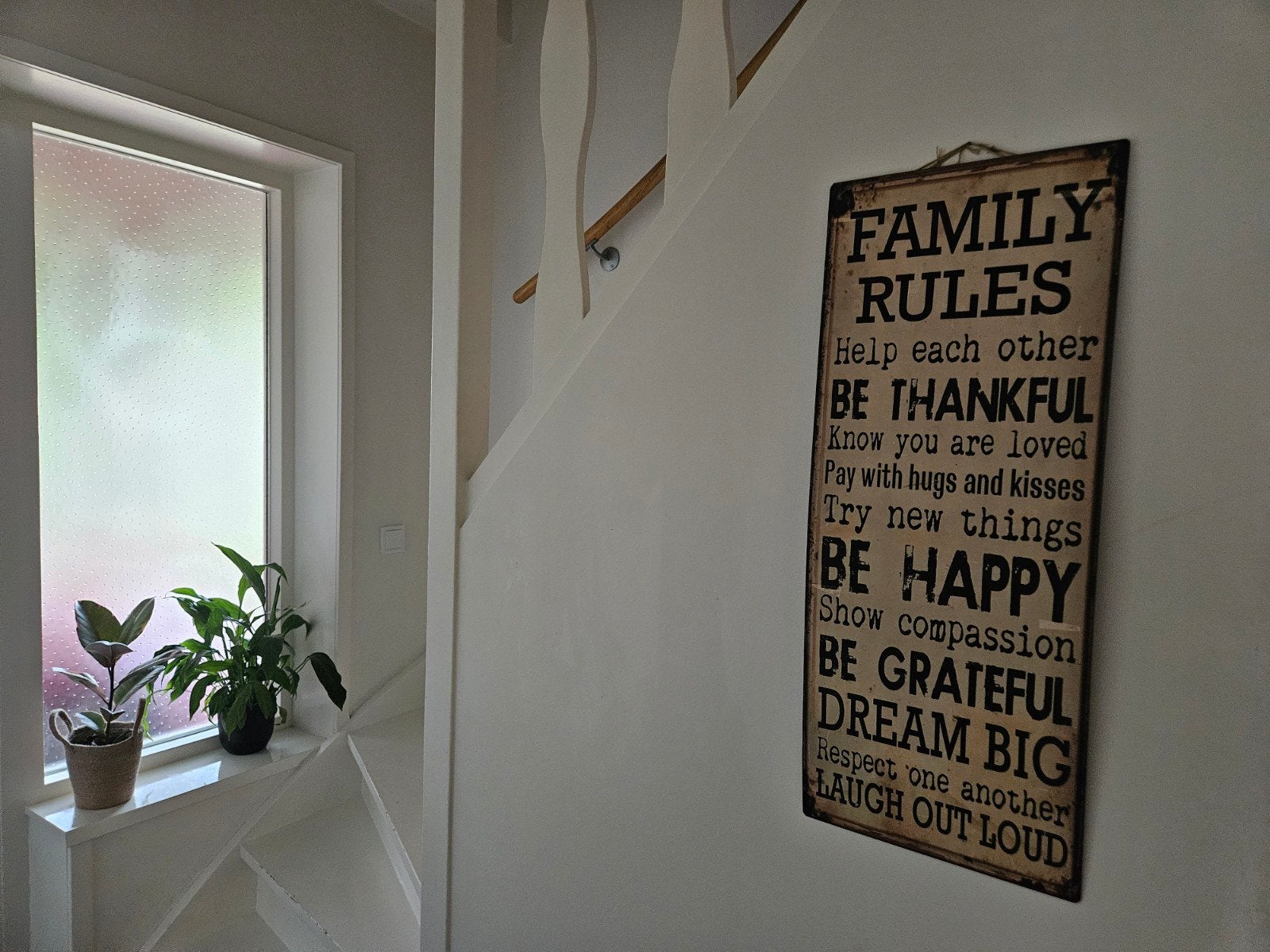 Decoratief Wandbord 'Family Rules' - Vintage Stijl, Huis en Inrichting, Metaal, Gebruikt, Ophalen of Verzenden, Wandbord of Wandpaneel