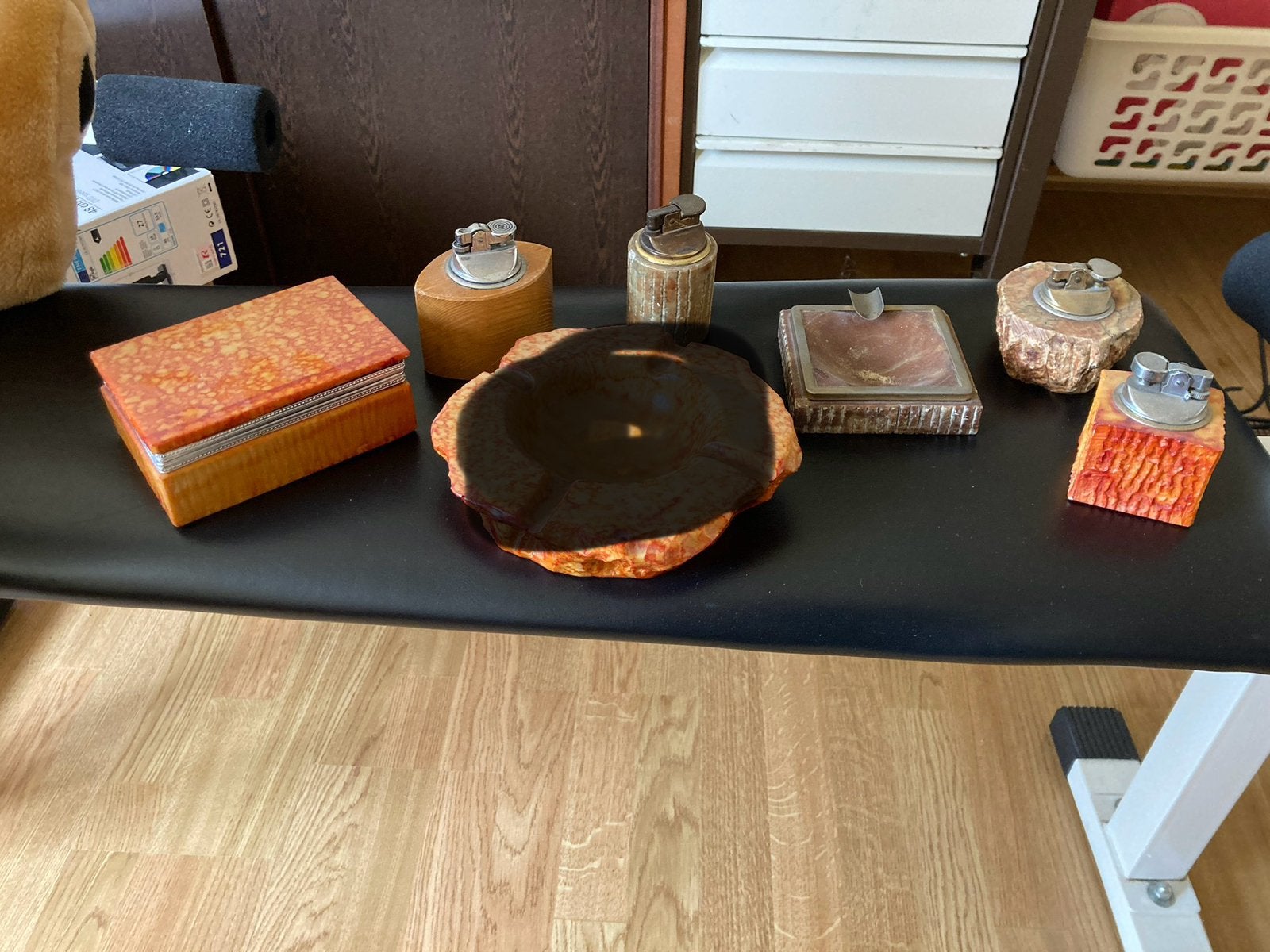 Vintage onyx aanstekers en asbakken set, Antiek en Kunst, Ophalen of Verzenden