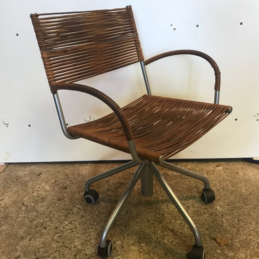 Bureaustoel  stoel Bonacina Miss B design leer vintage, Huis en Inrichting, Gebruikt, Zwart, Ophalen of Verzenden, Nvt