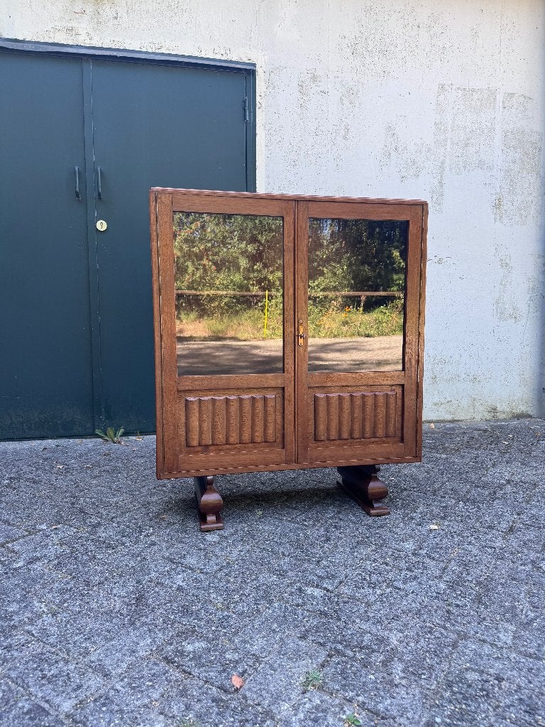 Antieke Art Deco | Amsterdamse School vitrinekast | '30, Huis en Inrichting, Kasten | Vitrinekasten, Ophalen, ;, ;, 50 tot 100 cm