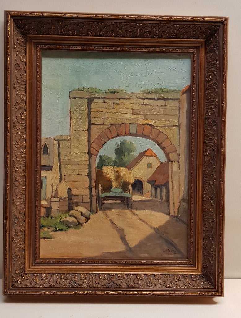 Schilderij Anton Jakma - Veluws Landschap met boerderij, Antiek en Kunst, Doek, Realistisch, Ophalen of Verzenden, Gesigneerd