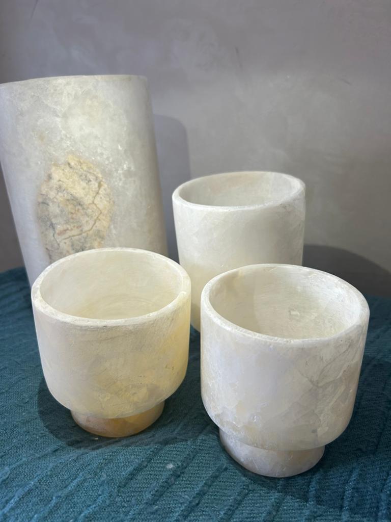 Alabaster kaarshouders wit - set van 4, Ophalen, Overige materialen, Wit, Zo goed als nieuw