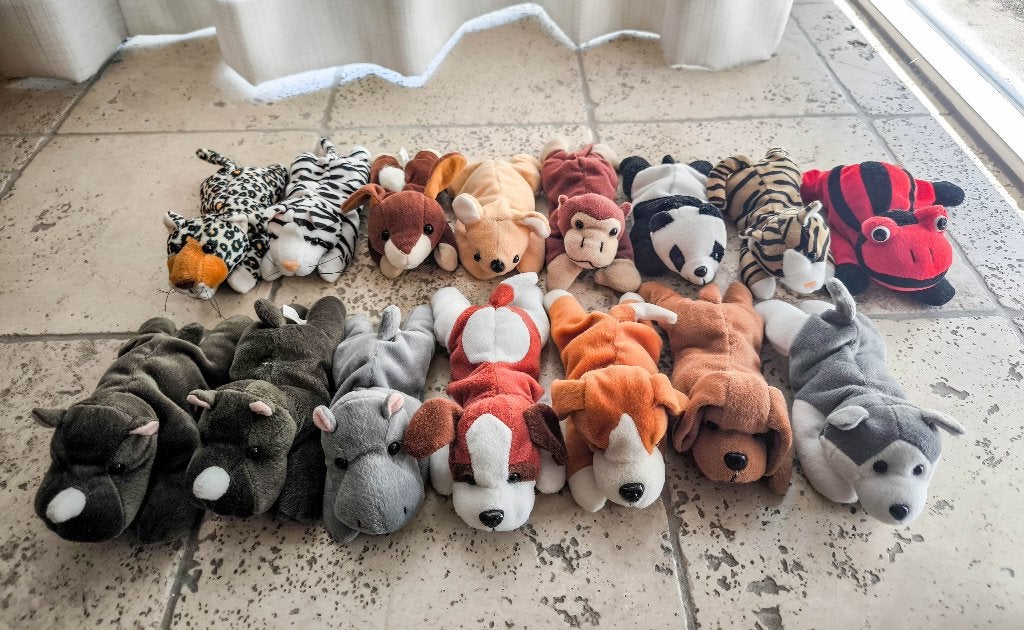 15 kleine dierenknuffels, 20 cm lang: van hond tot nijlpaard, Gebruikt, Verzenden, Overige typen, Wasbaar