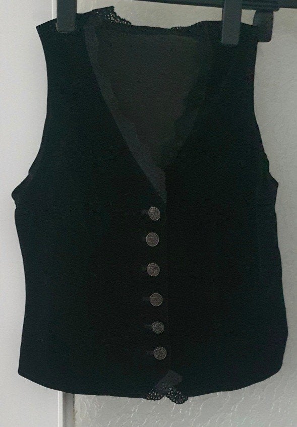 Prachtig zwart fluwelen/velours gilet met kanten detail, Kleding | Dames, Zwart, Maat 46/48 (XL) of groter, Nieuw, Ophalen of Verzenden