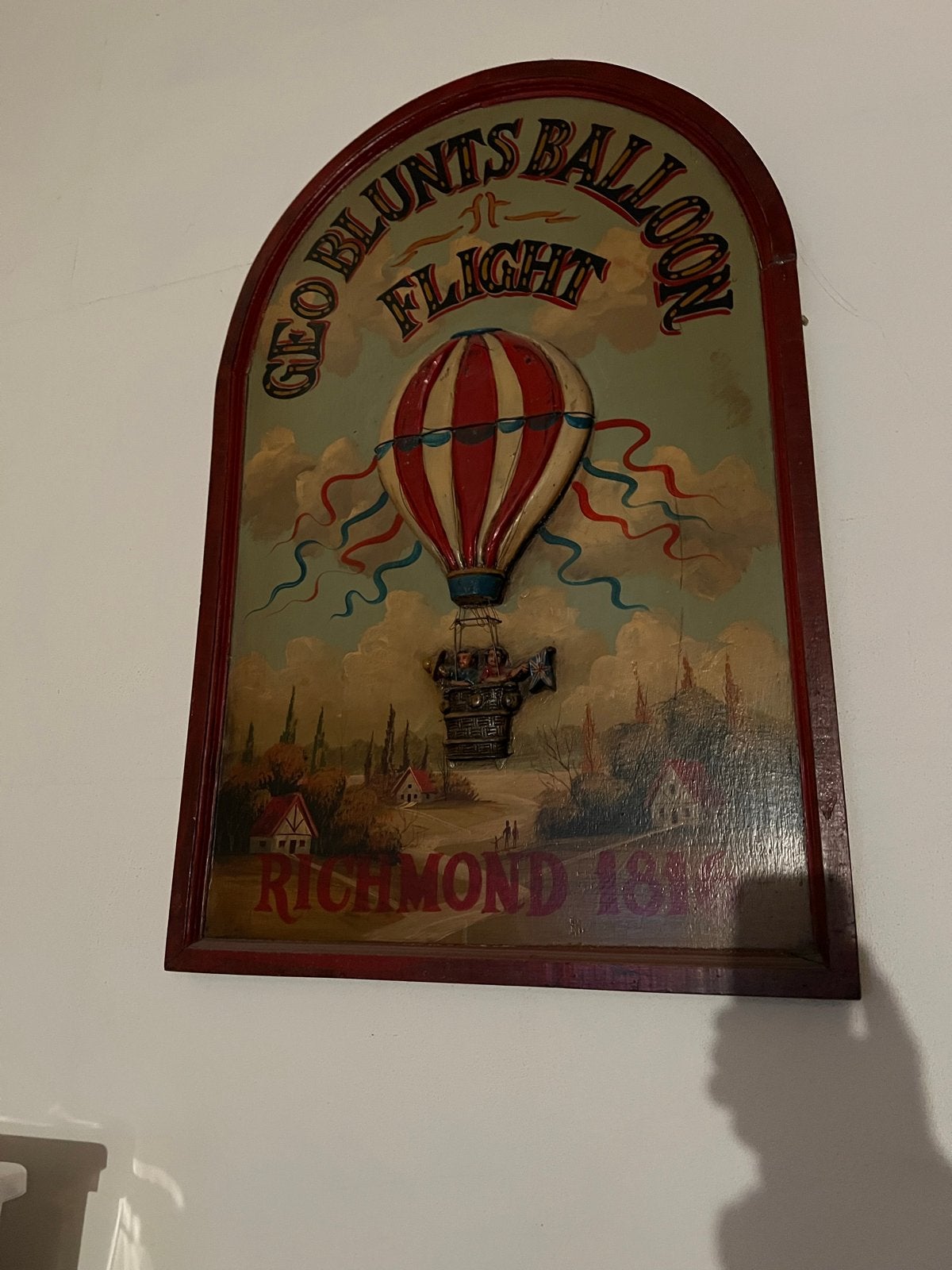 Antiek houten bord 'Geo Blunts Balloon Flight Richmond 1816', Antiek en Kunst, Ophalen