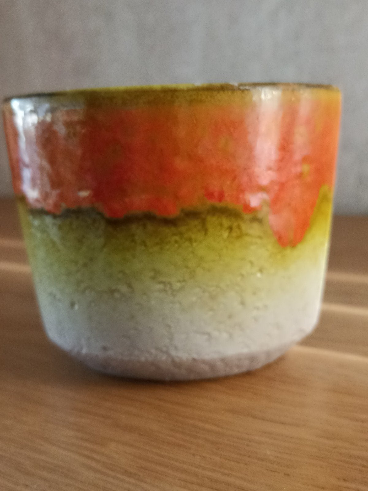 Unieke handgemaakte keramische pot - oranje/groen, Antiek en Kunst, Ophalen of Verzenden