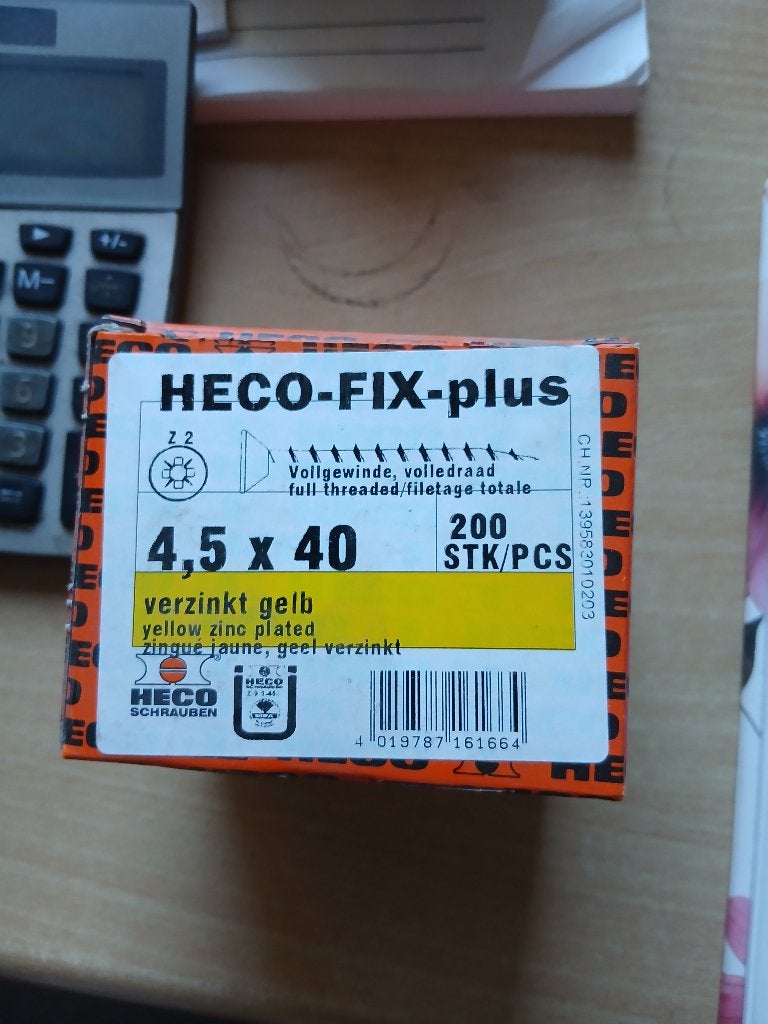 20x Doosjes Heco-Fix-Plus Schroeven 4,5x40mm Geel Verzinkt, Ophalen of Verzenden, Nieuw, Minder dan 50 mm, Schroeven