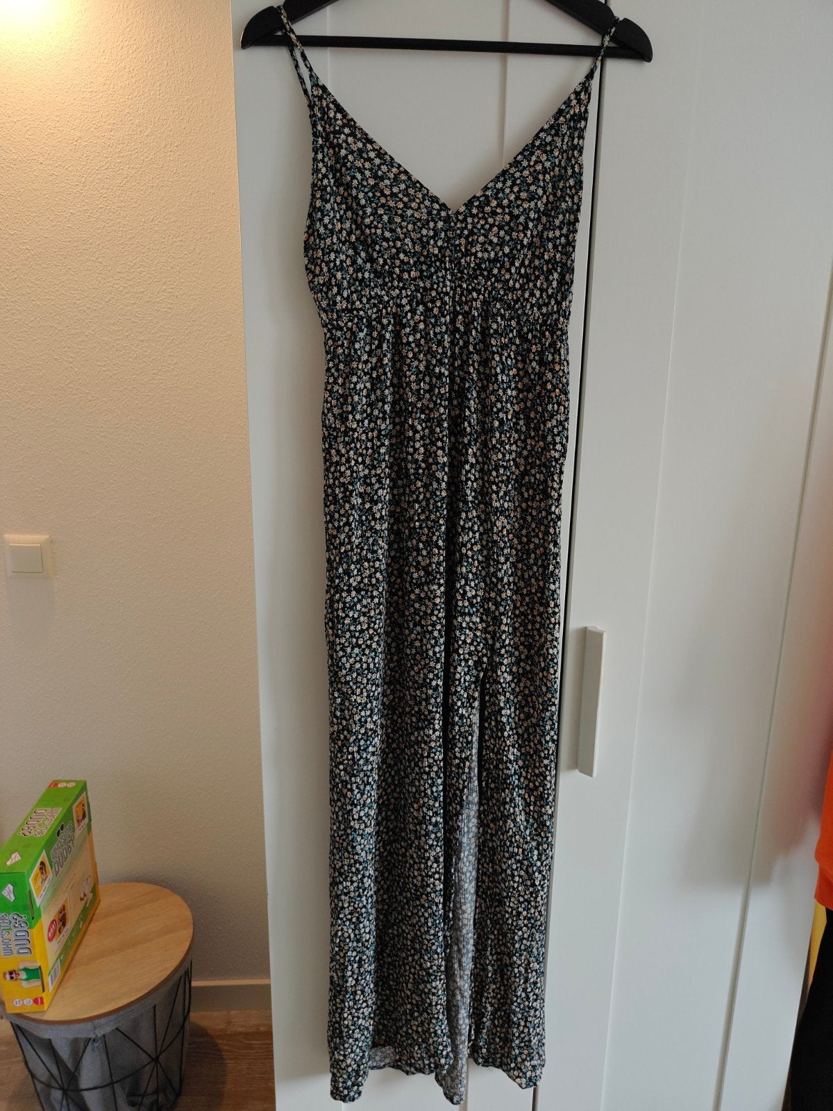 Donkerblauwe maxi-jurk met bloemenprint en split, Blauw, Ophalen of Verzenden, Maat 36 (S), Onder de knie