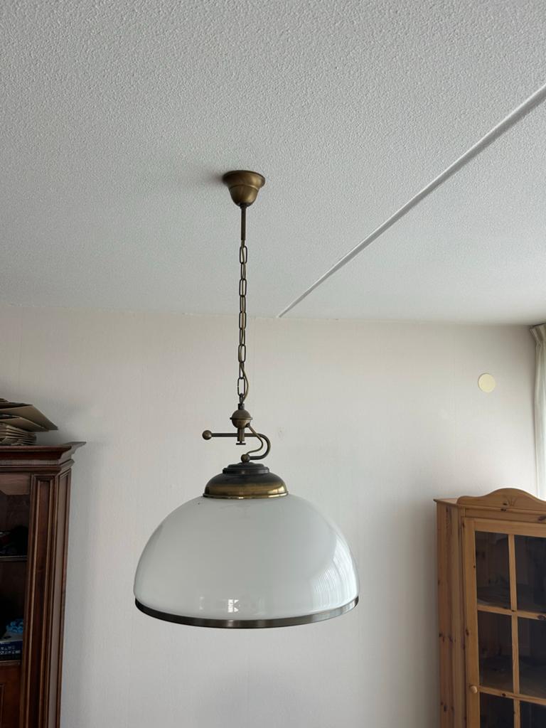 Hanglamp antiek / brocante, Huis en Inrichting, Lampen | Hanglampen, Ophalen, Gebruikt, Glas, 75 cm of meer