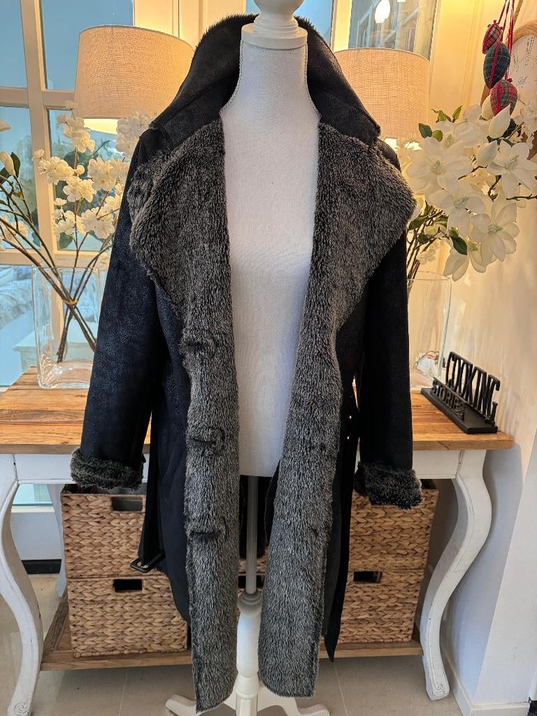 Nieuwe, Zwart-Grijze nep-lammy jas Taifun, 38-40/M., Kleding | Dames, Jassen | Winter, Ophalen of Verzenden, Nieuw, Maat 38/40 (M)