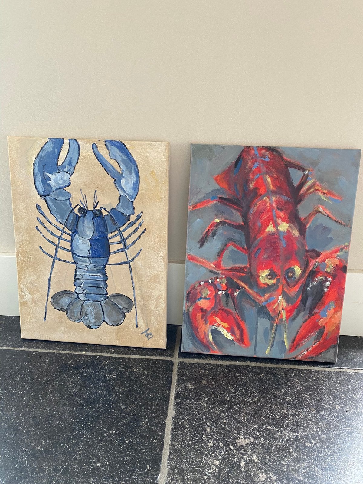 Set van 2 handgeschilderde kreeft schilderijen, Ophalen of Verzenden
