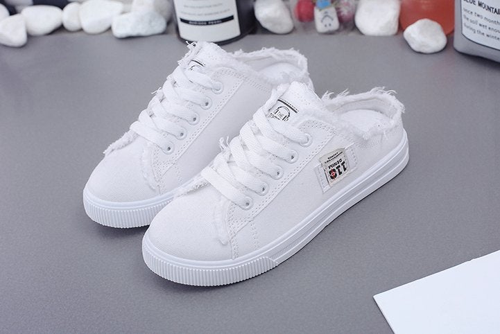 Witte lage denim dames sneakers schoenen blote enkel vrouwen, Verzenden, Nieuw, Wit, Sneakers of Gympen